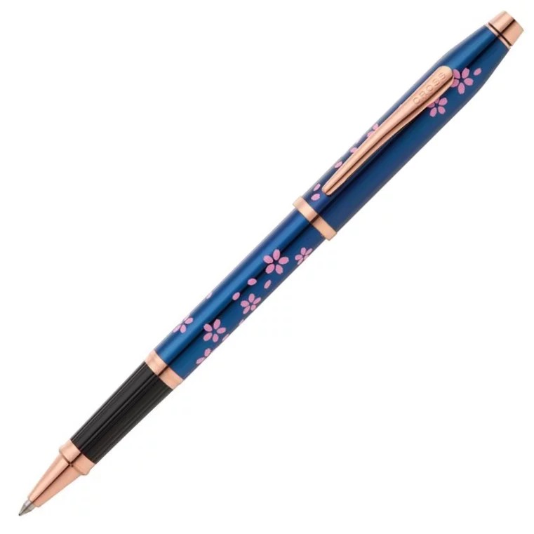 Cross Century II Cherry Blossom Translucent Blue Lacquer with Polished Rose Gold PVD Appointments Rollerball Pen