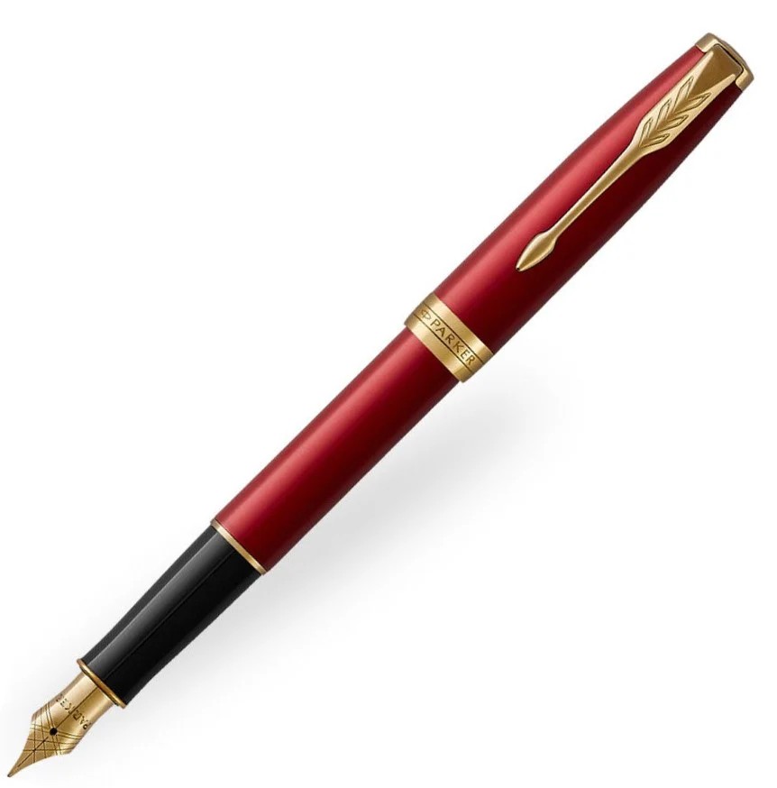 Parker Sonnet Fountain Pen Red Lacquer with Gold Trim